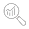 Icono gris de una lupa inspeccionando un gráfico de barras con una flecha de tendencia ascendente.