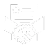 Icono que muestra dos manos estrechándose delante de un certificado o documento, representando el acuerdo o la finalización de un proceso formal.