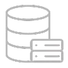 Icono gris que muestra una pila de tres discos de base de datos junto a dos unidades de servidor, lo que representa el almacenamiento de datos o la infraestructura de servidor.