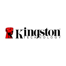 Logotipo de Kingston Technology con una cabeza roja estilizada a la izquierda y el nombre de la empresa en negrita sobre fondo blanco.