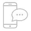 Contorno gris de un smartphone con un globo de diálogo que contiene tres puntos, símbolo de un mensaje de texto o una conversación en curso.