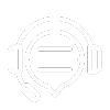 Icono con contorno blanco de unos auriculares con micrófono rodeando una burbuja de diálogo que contiene tres líneas horizontales, símbolo de comunicación o atención al cliente.